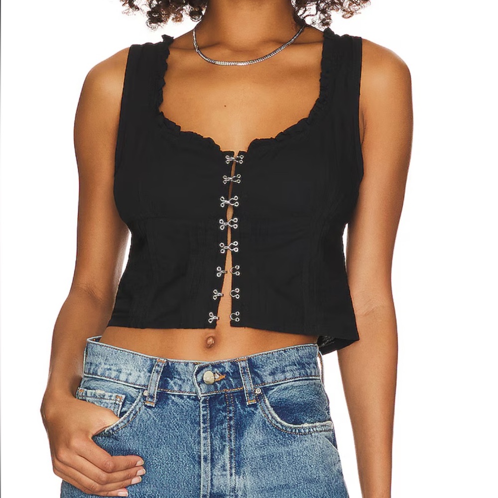 Free People Black Eyelet Hook Sleeveless Crop Blouse Top